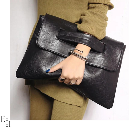 Leather Convertible Shoulder Bag & Clutch, Black