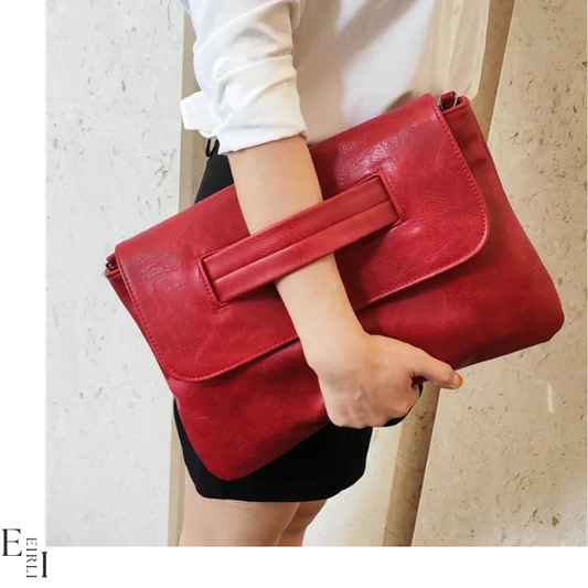 Leather Convertible Shoulder Bag & Clutch, Red