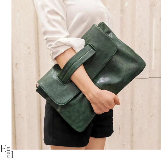 Leather Convertible Shoulder Bag & Clutch, Green