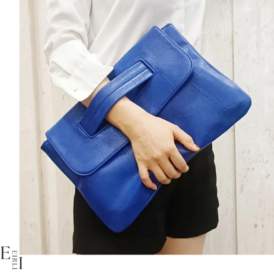 Leather Convertible Shoulder Bag & Clutch, Blue